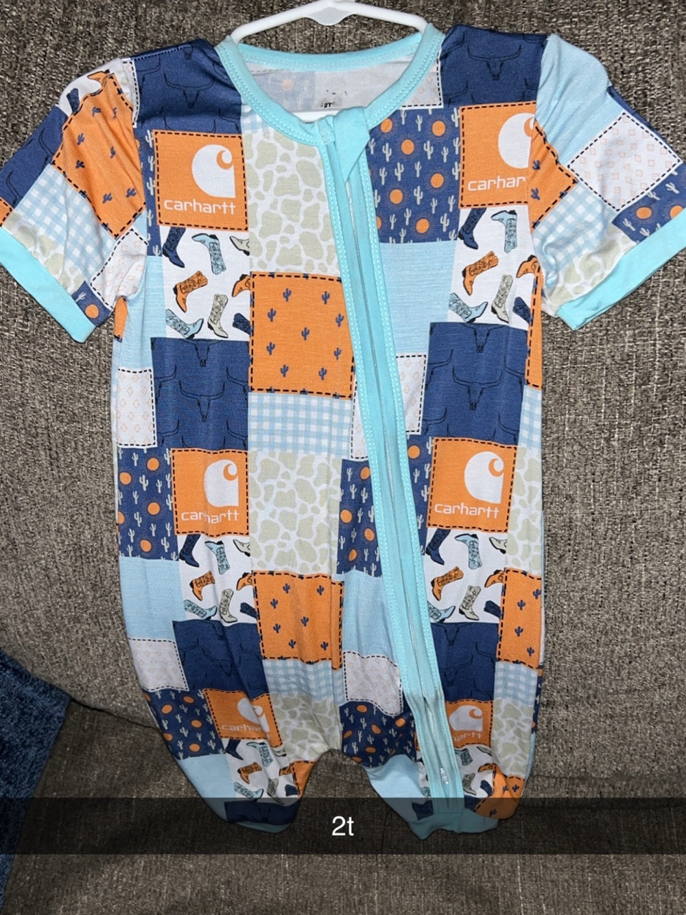 Carhartt Patchwork Print Short-Sleeve One-Piece - Blue, Orange, Light Blue